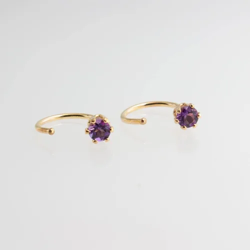 Vista 28 de Half Huggie Birthstone Gold Hoop Earrings for Women Tiny Cartilage Stud Piercing Earring Hypoallergenic Earring Screw Back Dainty Hug