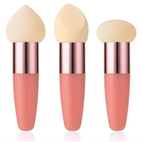 Vista 11 de Sibba Juego de 3 esponjas de maquillaje, corrector de base, soplo de mezcla con mango aplicador de cepillo en ángulo, embalaje portátil para cara
