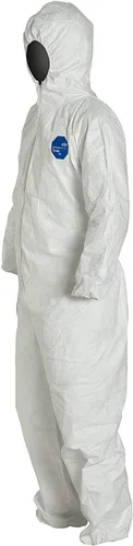 Vista 2 de Traje de seguridad desechable Dupont con muñecas, tobillos y capucha elásticos, L, Blanco