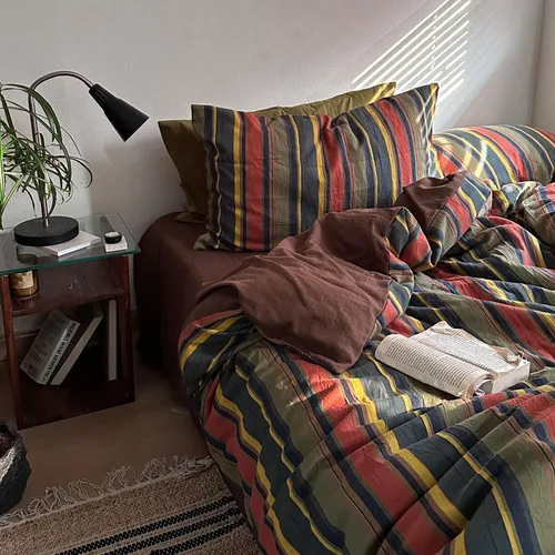 Vista 45 de mixinni Juego de funda de edredón vintage a rayas, tamaño twin, juego de ropa de cama de 3 piezas, 100% algodón lavado, suave y transpirable, funda