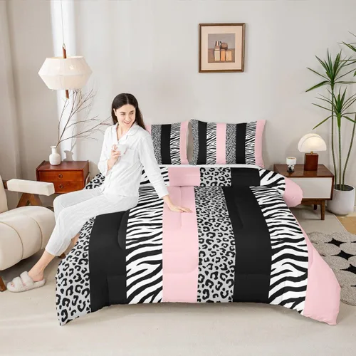 Vista 30 de Juego de edredón con estampado de leopardo para niños, tamaño individual, juego de ropa de cama de moda de piel de guepardo abstracto, decoración