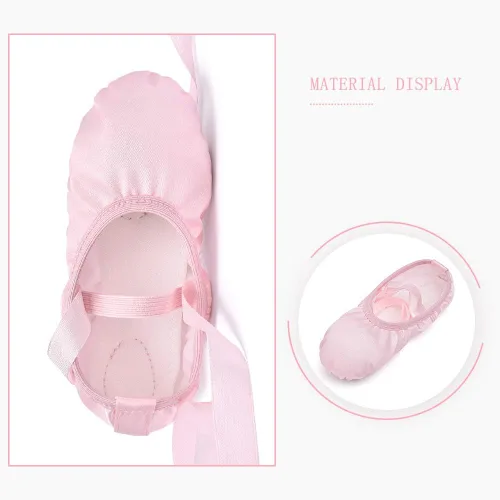 Vista 3 de Stelle Zapatos de ballet para niñas pequeñas, zapatillas de ballet de saténpurpurina para bailar (bebépequeñoniños grandes)