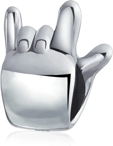 Vista 3 de Monograma personalizado con inicial del alfabeto A-Z BFF símbolo de mano I Love You Sign Charm para mujeres y adolescentes, plata de ley 925, se