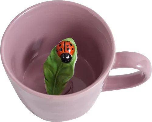 Vista 12 de Taza de Cerámica de Caracol DIHOclub Taza de Caracol Oculta con Animal 3D Dentro, Serie Jardín Figura Hecha a Mano (Verde Manzana)