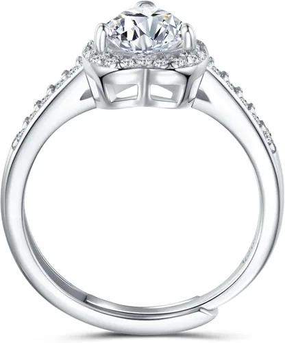 Vista 4 de Atylyk Anillo de compromiso ajustable de moissanita de 1 quilate de plata de ley 925, anillos solitarios para mujer