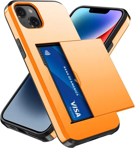 Vista 123 de Qinmay Funda compatible con iPhone 7 Plus/8 Plus con tarjetero, doble capa a prueba de golpes, funda protectora resistente con ranura oculta Negro