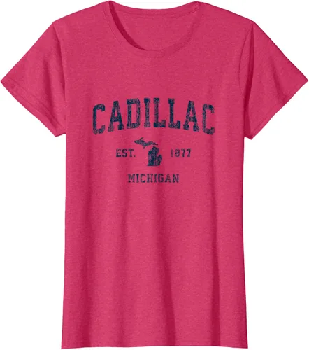 Vista 7 de Cadillac Michigan MI Vintage Sports Design Navy Print Camiseta