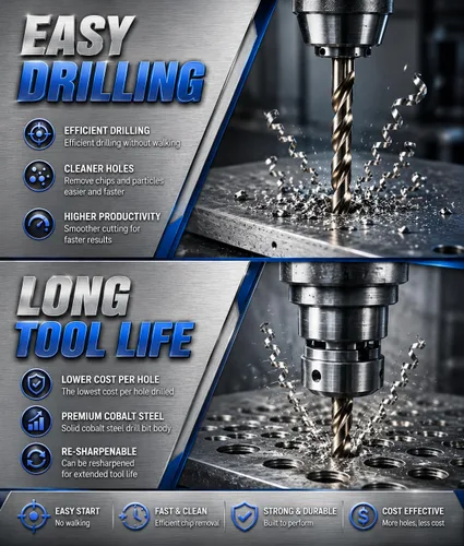 Vista 6 de Broca de cobalto 1/2 pulgadas HSS Co M35 Jobber Longitud Twist Drill Acero Metal-5pcs