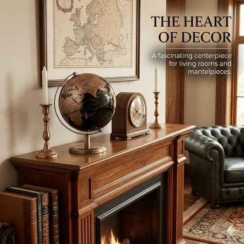Vista 2 de Globo del mundo pequeño de 6 pulgadas con soporte de bronce antiguo, decoración de escritorio de tierra negra y dorada para niños y adultos, globo