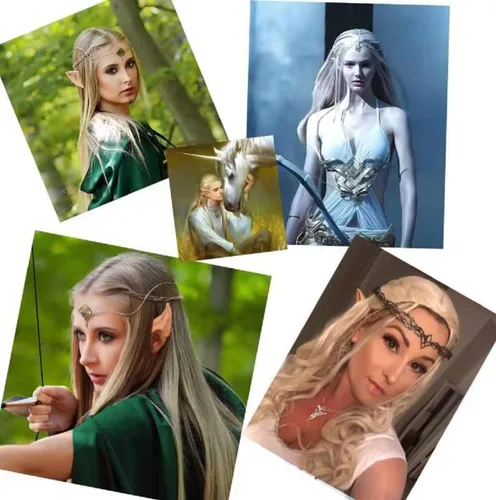 Vista 3 de Corona circular de diamantes de imitación con orejas de elfo para disfraz de Halloween, accesorios de cosplay