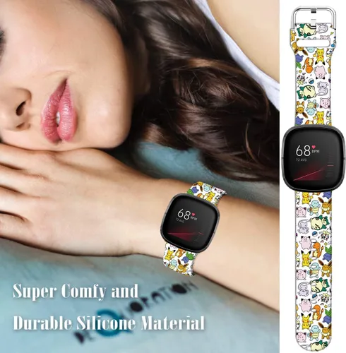 Vista 5 de Pikacu - Bandas de anime de tortuga marina compatibles con Fitbit Sense/Sense 2/Versa 3/Versa 4, correa deportiva de silicona suave y elegante