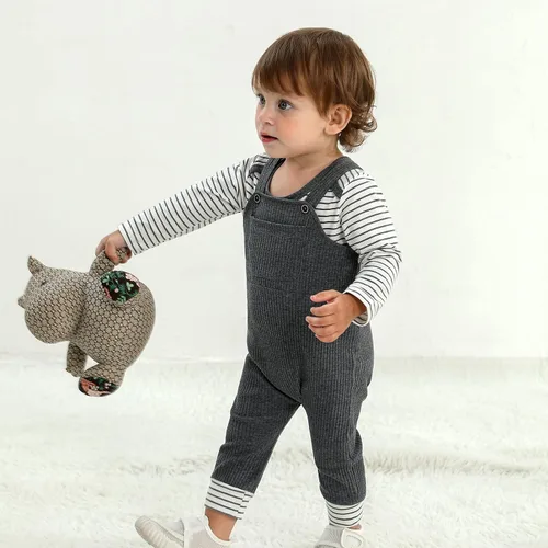 Vista 2 de Ropa para bebé niño recién nacido, conjunto de mameluco a rayas con bolsillo de 0 a 24 meses
