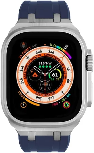 Vista 3 de Correa deportiva de goma de silicona líquida con adaptador de acero inoxidable para Apple Watch Ultra 1/2 1.929 in 1.772 in 1.732 in 1.654 in