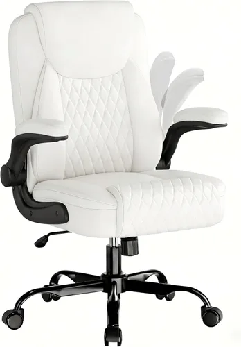 Vista 10 de COMHOMA Comfy Silla de oficina, silla de escritorio para el hogar con reposabrazos abatibles y respaldo ergonómico, silla ejecutiva de piel Marrón