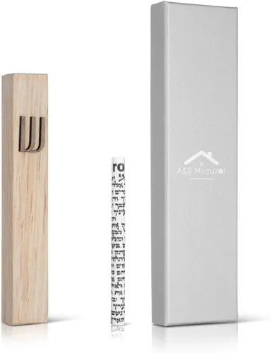 Vista 14 de Funda de madera para mezuzá con pergamino para puerta, diseño moderno/tradicional, fácil de despegar y pegar, funda de mezuzá para el hogar Roble +