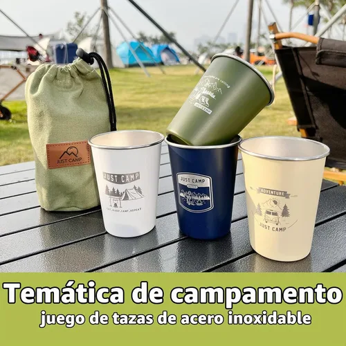Vista 2 de 4pcs Camping Cup 11oz Wilderness Theme Pattern 18/8 acero inoxidable para picnic al aire libre senderismo pesca pinta vaso regalo 4 colores 4