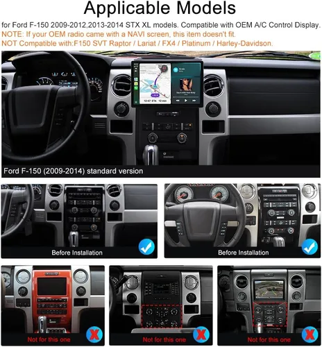 Vista 2 de 13.1 pulgadas 4+64GB Android 15 estéreo del coche para Ford F150 2009-2014 Modelo base 8-Core, 1920x1200 QLED Touchscreen, Wireless CarPlay &