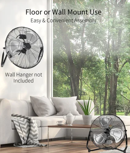 Vista 6 de BEESTAR Ventilador de piso de 18 pulgadas, ventilador de alta velocidad con 3 velocidades y cabezal inclinable ajustable, ventilador industrial