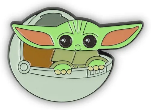 Vista 2 de Star Wars The Mandalorian The Child Baby Yoda In Carriage Esmalte Pin Toynk Exclusivo, Metal, Sin gemas.