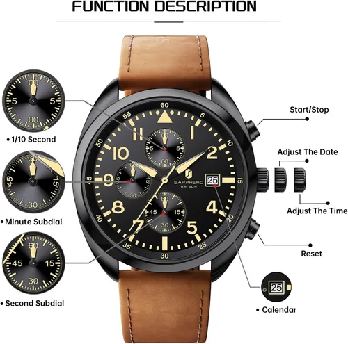 Vista 5 de SAPPHERO Reloj de lujo para hombre, resistente al agua, 164.0 ft, correa de silicona, analógico, de cuarzo, con fecha, reloj de pulsera clásico