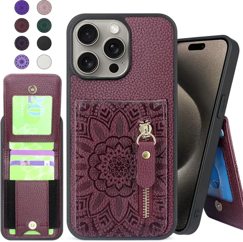 Vista 10 de Harryshell Funda compatible con iPhone 15 Pro Max con ranuras para tarjetas [con capacidad para hasta 6 tarjetas] Función de atril, bolsillo