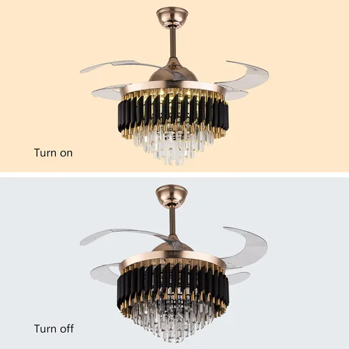 Vista 5 de Lámpara de ventilador de techo invisible de 42 pulgadas, lámpara moderna con 3 cambios de color, lámpara retráctil con control remoto de 3