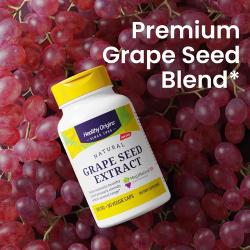 Vista 4 de Healthy Origins Extracto de semilla de uva de 300 mg, 150 cápsulas vegetales - MegaNatural-BP, hecho de uvas de California, apoya la salud