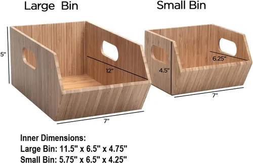 Vista 2 de MobileVision Contenedores de almacenamiento de bambú para despensa y armario de cocina, multiusos, juego apilable de 2 piezas para productos