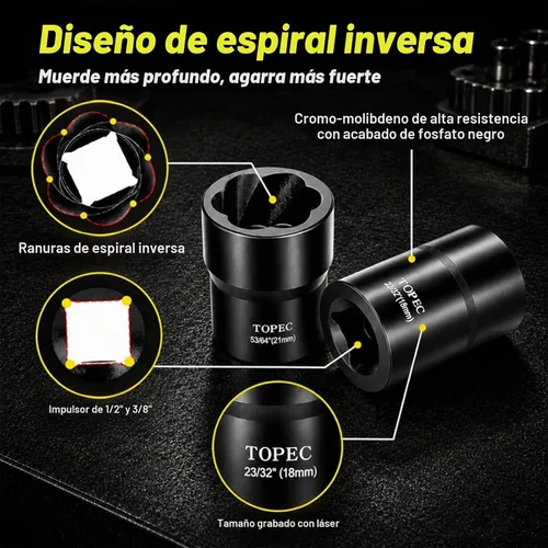 Vista 4 de Topec Kit de extractor de pernos de 24 piezas, 3/8 '' 1/2 '' Juego