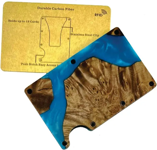 Vista 3 de Original Gorgeous Turquoise and Wood Marbled Resin Smart Utility Wallet