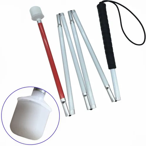 Vista 10 de Bastón blanco plegable de aluminio para personas con discapacidad visual y ciegas (se pliega 6 secciones)
