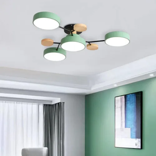 Vista 18 de Lámpara de techo LED moderna, lámpara LED regulable de 55 W, lámpara de techo moderna de montaje empotrado, lámpara de techo de madera para sala