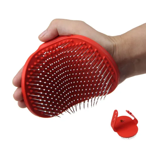 Vista 6 de Emours Cepillo de aseo para perros, cepillo de baño para champú para mascotas, peine de goma de masaje calmante con mango de anillo ajustable