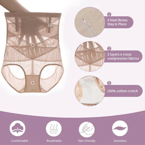 Vista 5 de PRAVETTE Tummy Control Shapewear Panties for Women High Waist Body Shaper Slimming Underwear Girdle Panty