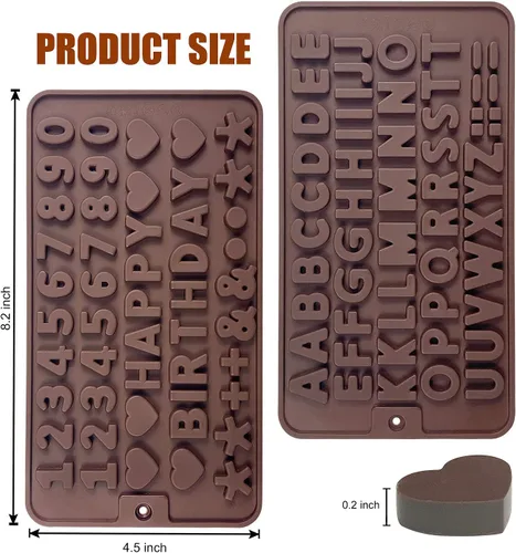 Vista 6 de Walfos Molde de silicona para letras y números de chocolate, molde antiadherente para chocolate, hecho de silicona de grado alimenticio, sin BPA, 2