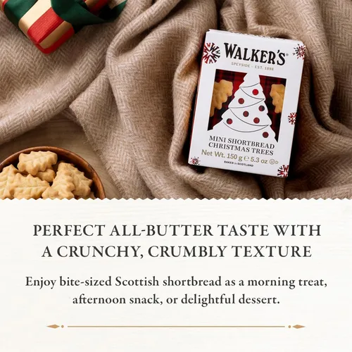 Vista 4 de Walker's Shortbread - Mini galletas navideñas en forma de árbol de Navidad, galletas de mantequilla pura, caja de 5.3 onzas Forma de árbol