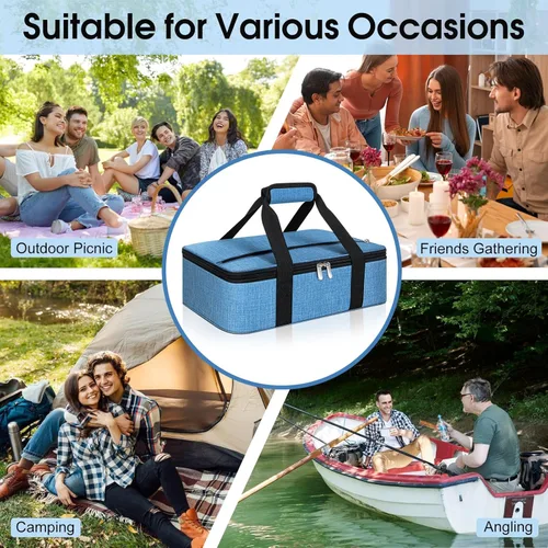 Vista 5 de Porta cacerolas aislado, porta ollas portátil para alimentos calientes o fríos, bolsa de lasaña para almuerzo para fiestas de comida, se adapta a