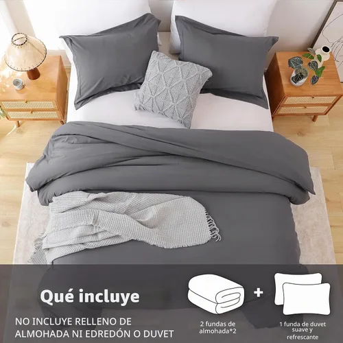 Vista 2 de Whitney Home Textile Juego de Funda de Edredón Gris Oscuro Tamaño Twin - 2 Piezas de Lujo Suave Refrescante Funda de Edredón con Cierre de Gris