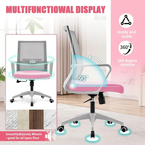 Vista 4 de Silla de oficina ergonómicamente diseñada con respaldo de malla transpirable y soporte lumbar, altura ajustable, adecuada para oficinas, hogares