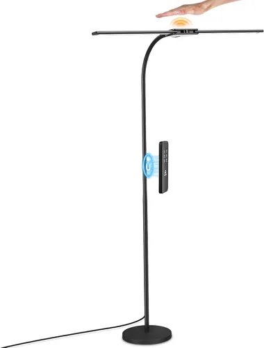 Vista 9 de Syrinx Lámpara de Pie LED, Lámparas de Pie de Doble Cabezal con Cuello de Ganso para Sala de Estar con Interruptor de Gestos y Control Remoto