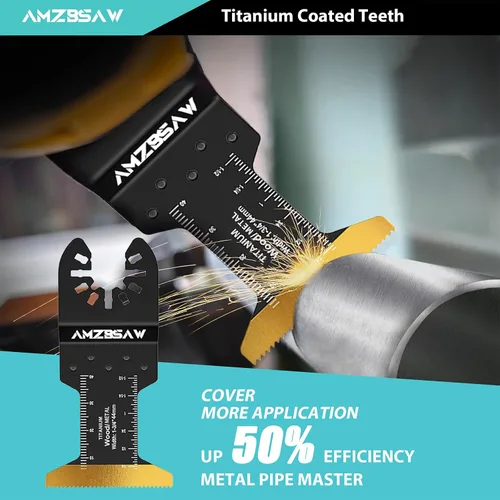 Vista 5 de AMZBSAW 100 piezas de cuchillas oscilantes de titanio para multiherramienta de corte de metal, kits de cuchillas multiherramienta para metal
