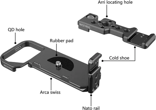 Vista 3 de NICEYRIG FX3 FX30 - Soporte de placa en forma de L para Sony, kit de jaula de montaje con soporte de extensión de zapata fría, placa base