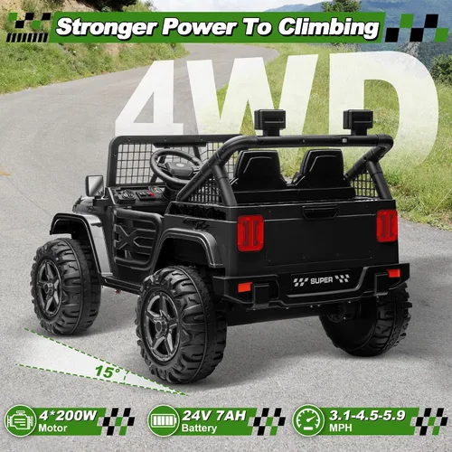 Vista 3 de Auto de paseo de 24 V con control remoto, camión conmutable XL de 2 plazas 4WD/2WD con motor de 4 x 200 W, asiento de 20 pulgadas de ancho, ruedas