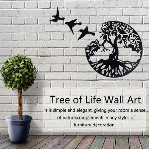 Vista 6 de Arte de pared de metal con árbol de la vida, escultura de pared de árbol genealógico, arte de pared moderno para sala de estar, jardín, oficina