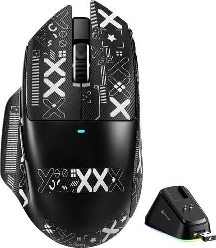 Vista 11 de ATTACK SHARK V6 - Mouse inalámbrico para juegos de 2.29 oz con base de carga magnética RGB, BT/2.4G inalámbrico/con cable, sondeo 1K, sensor PixArt