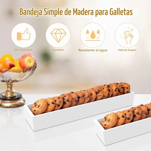 Vista 3 de 3 bandejas de madera para servir galletas para servir galletas saladas, soporte rectangular para bandejas de servir galletas para galletas, bandeja