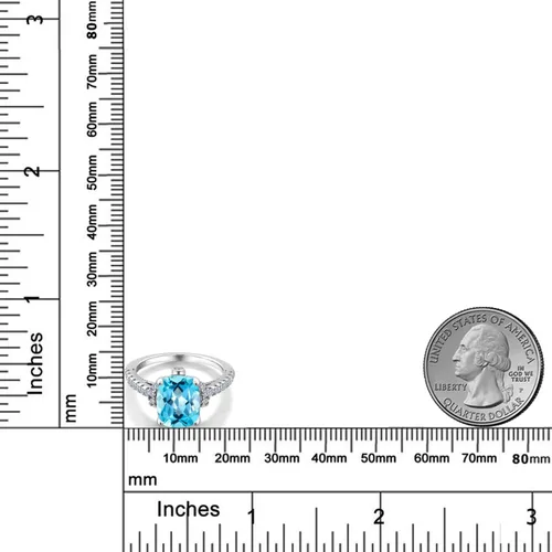 Vista 6 de Gem Stone King Anillo de compromiso de topacio azul suizo y zafiro blanco de 4.00 quilates para mujer, juego en plata de ley 925, corte cojín