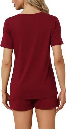 Vista 2 de Conjunto de pijama de manga corta para mujer con bolsillos, cuello en V, 2 piezas, tallas S-3XL