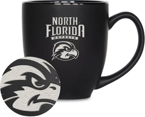 Vista 162 de Rico Industries - Taza de cerámica mate negra con grabado láser estándar de 15oz para NCAA (escuelas T & U) - Para bebidas calientes o frías