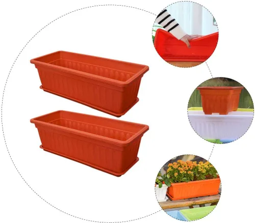 Vista 4 de DOITOOL Macetas rectangulares para plantas de interior, 2 unidades, macetas de ventana para patio, macetas para exteriores, rectangulares
